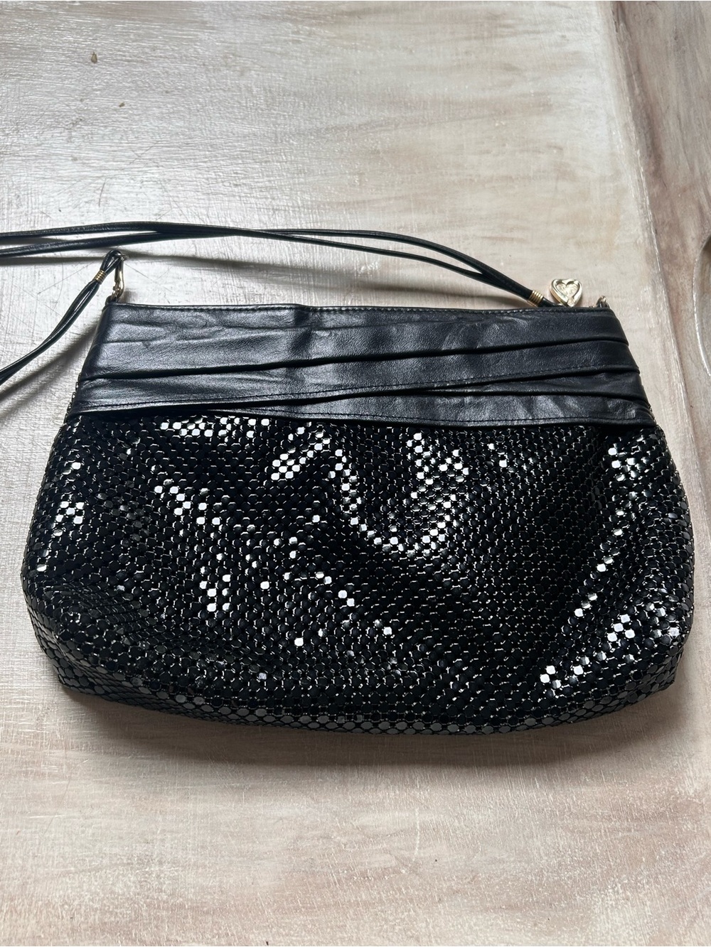 Whiting and Davis Metal Mesh Purse Black Leather Shoulder Strap Formal Prom Vtg
